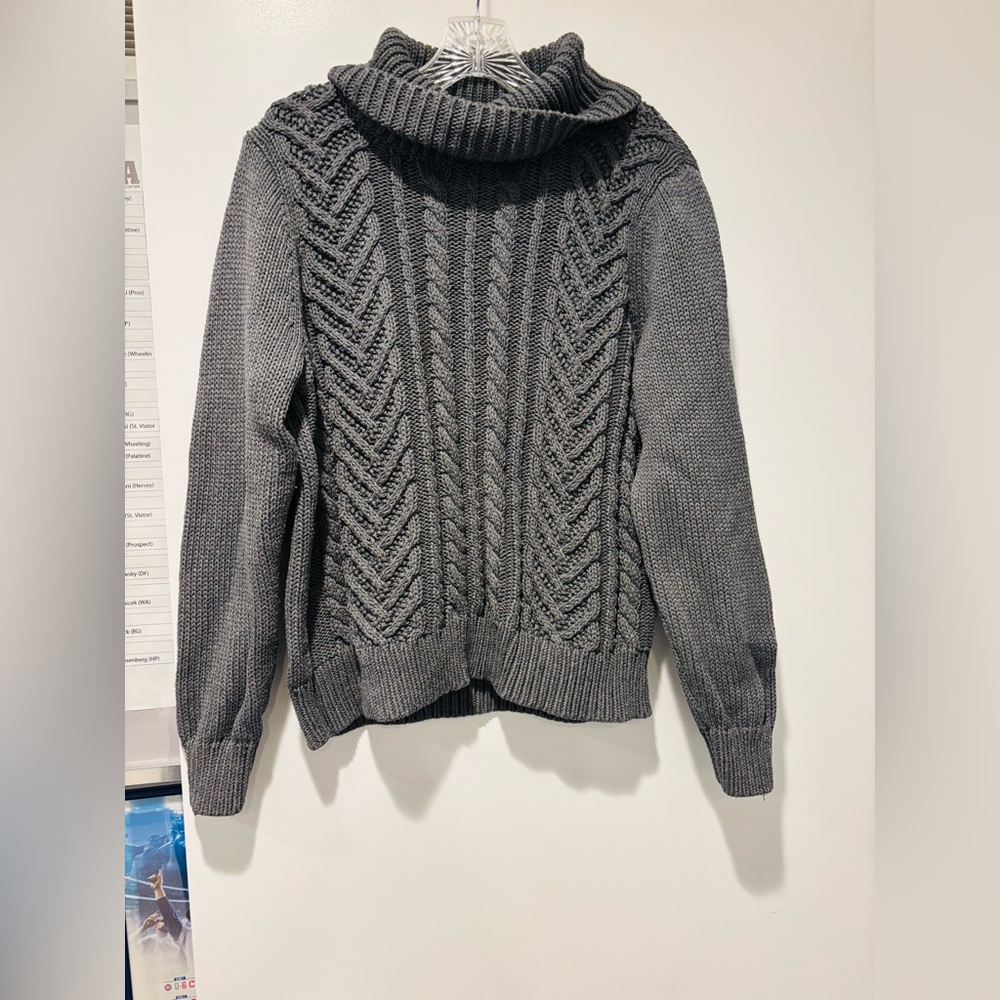 LAND’S END Drifter Gray Cable Knit Turtleneck Sweater